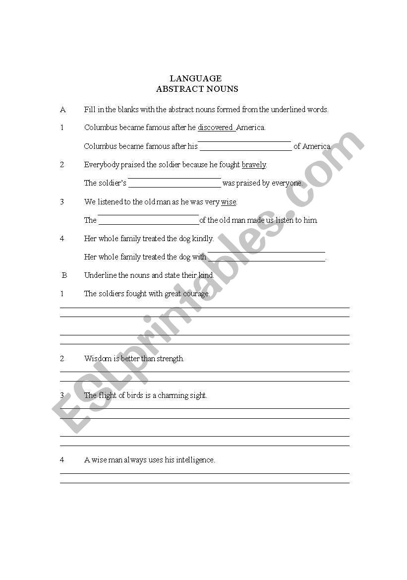 abstract nouns worksheet