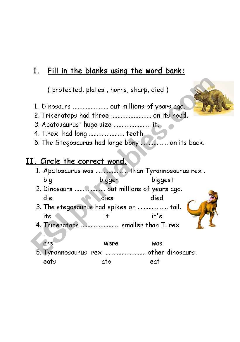 dinosoures worksheet