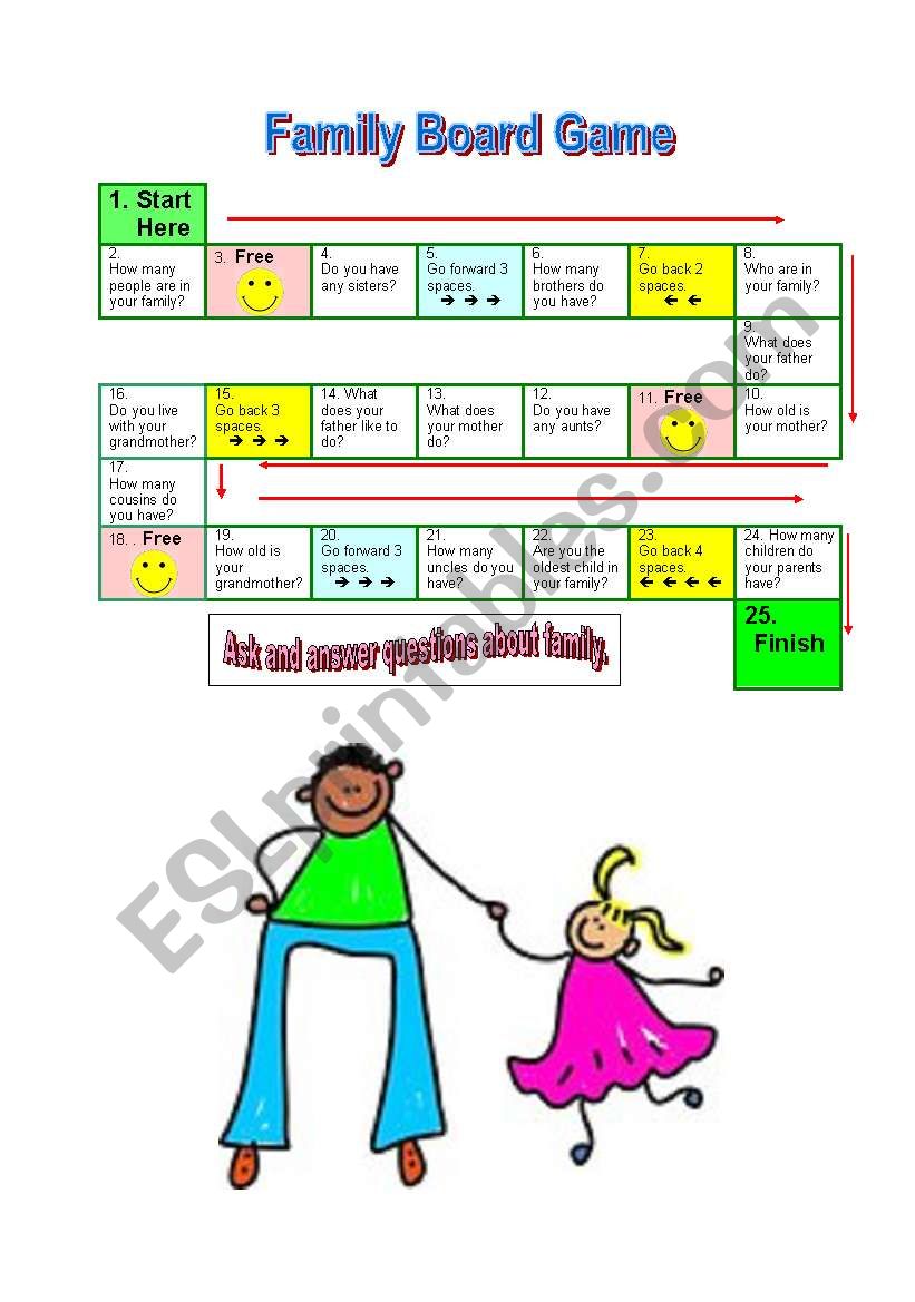 Family board game worksheet