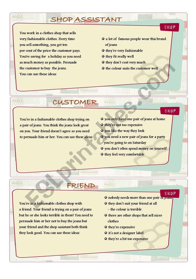 SHOP TALK worksheet