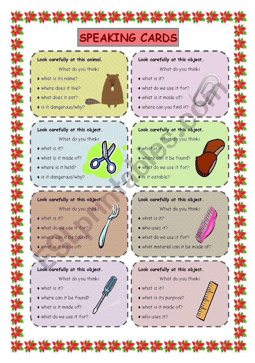 Speaking cards worksheet