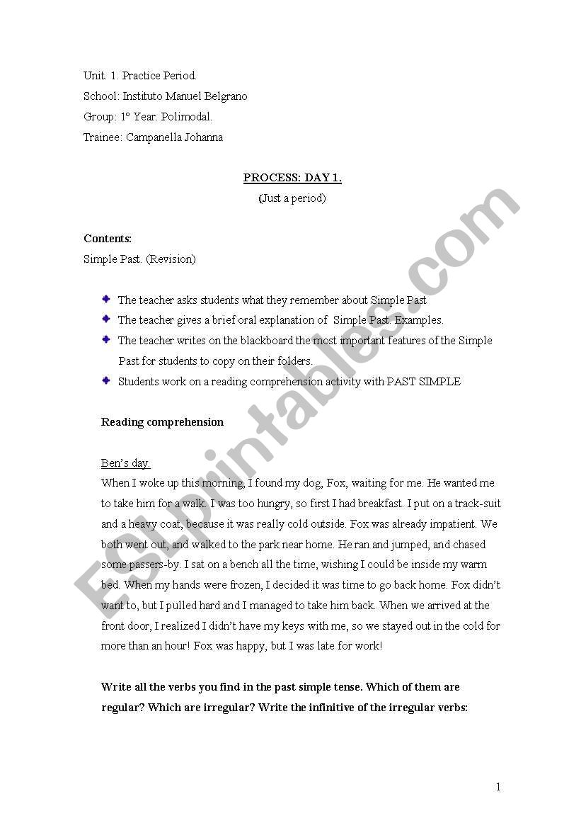 Simple Past Revision worksheet