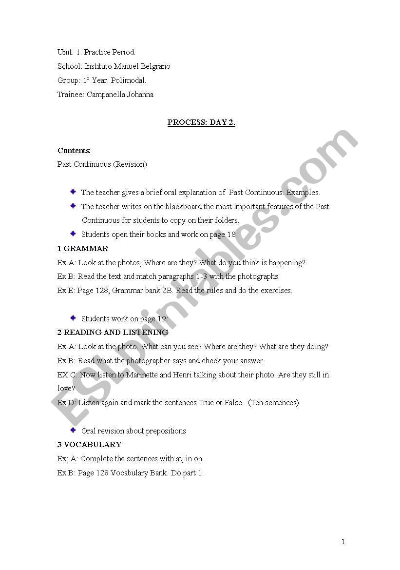 Past Continuos Revision worksheet