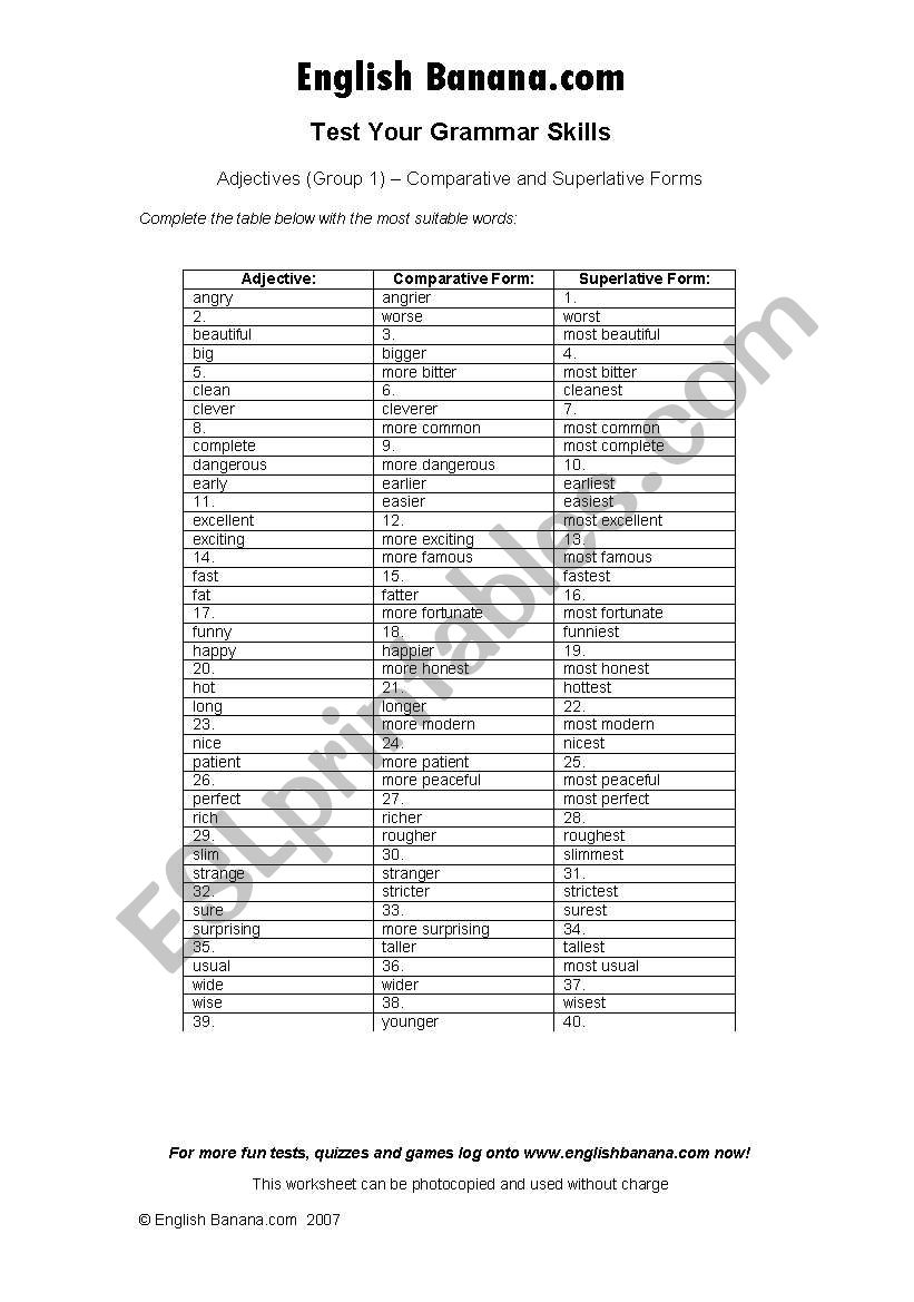 adjectives superlatives worksheet