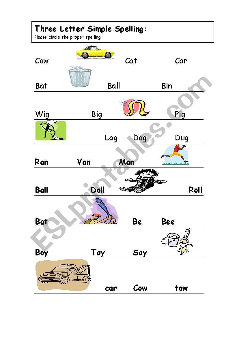 3 Letter spelling match sheet 1