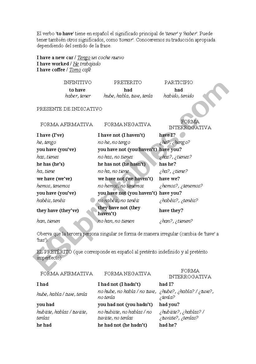 The verb worksheet
