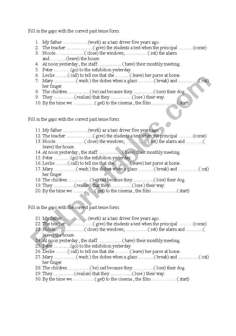 Past Tense Revision worksheet