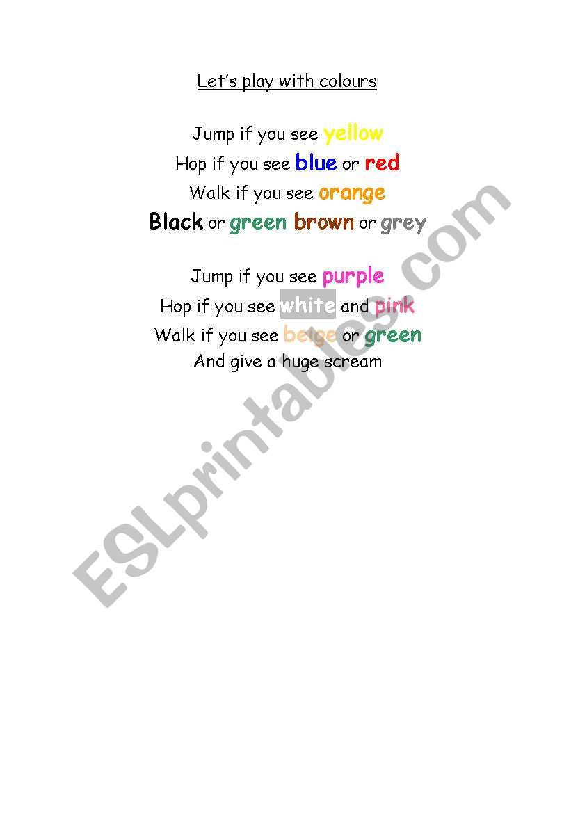 Lets play with colours worksheet