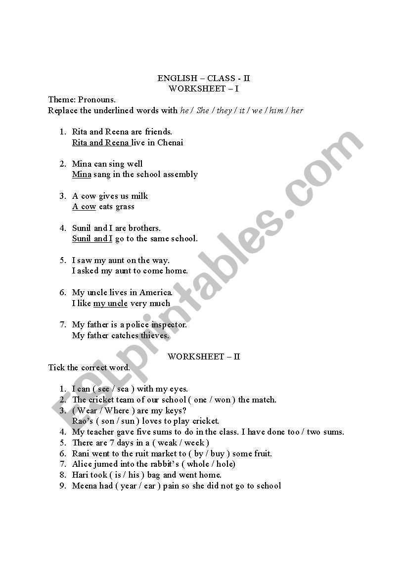 pronouns worksheet