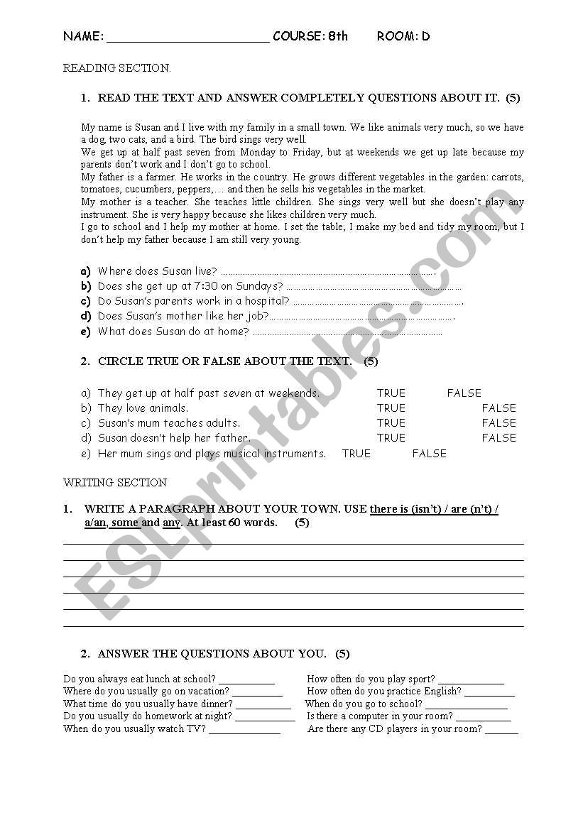 PRESENT SIMPLE READING  worksheet