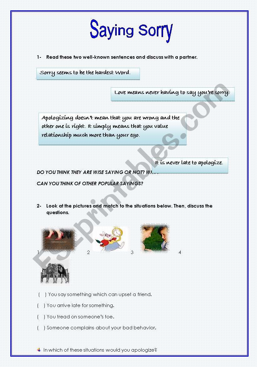 Saying Sorry worksheet