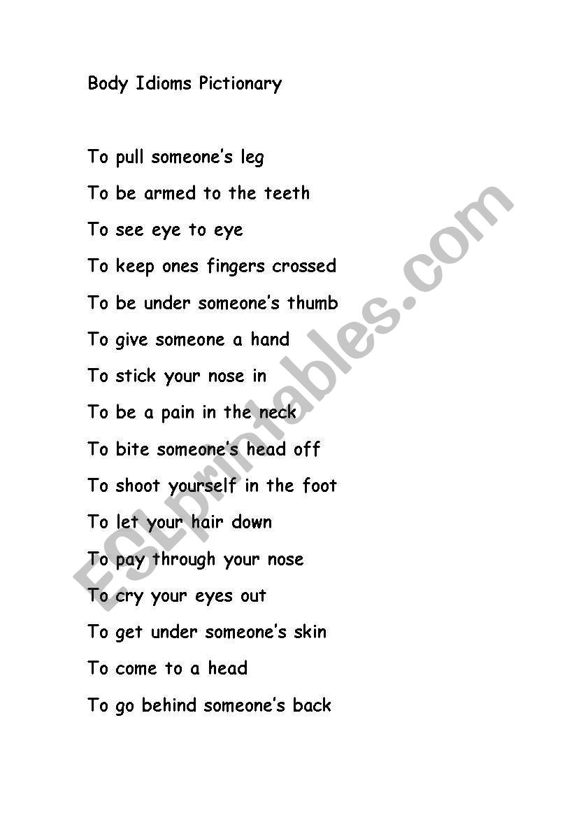 Body Idioms - Pictionary worksheet