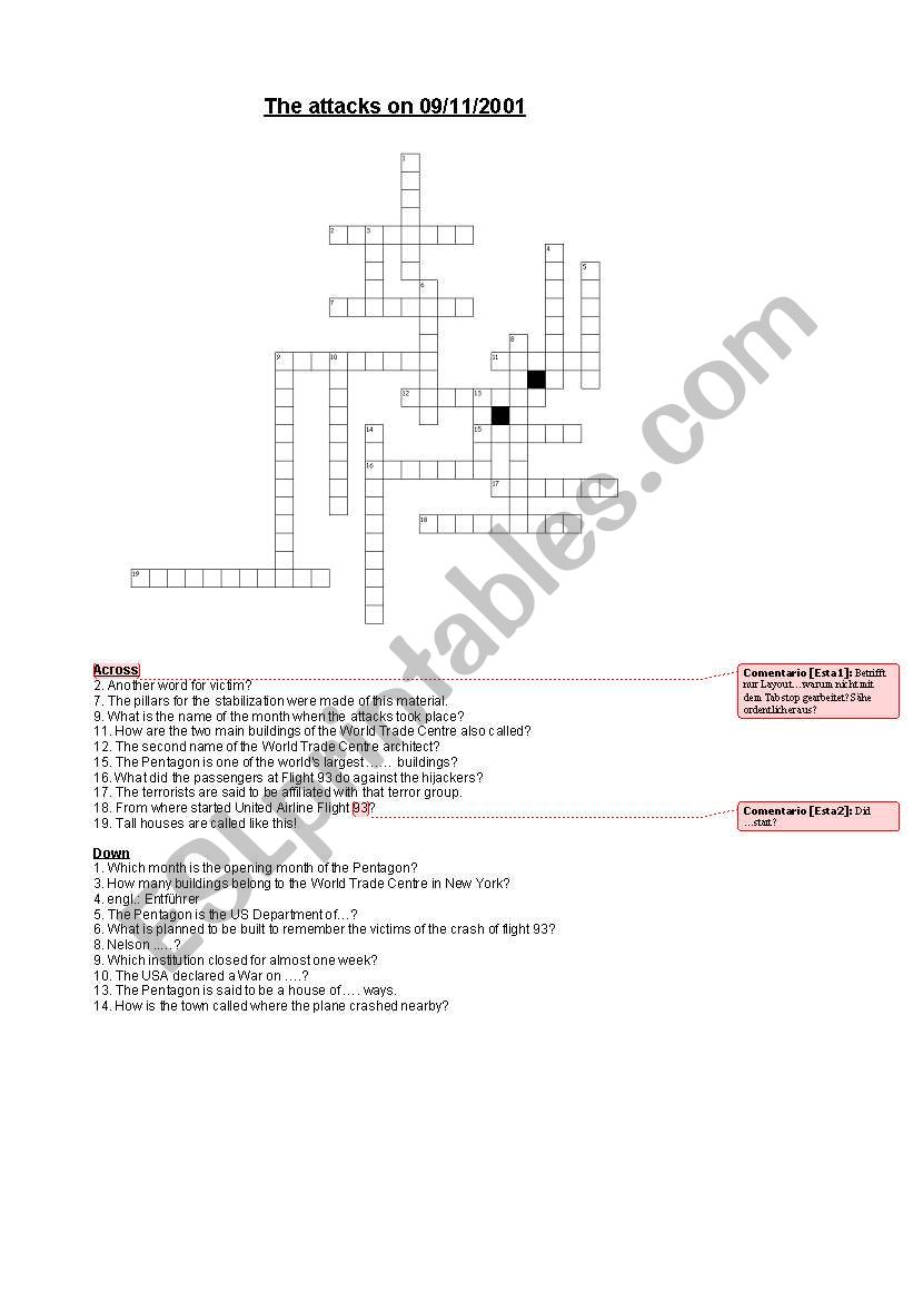 Crossword 9/ 11 students version