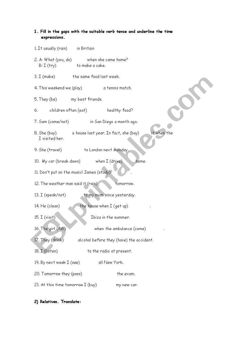 Intermediate grammar review worksheet