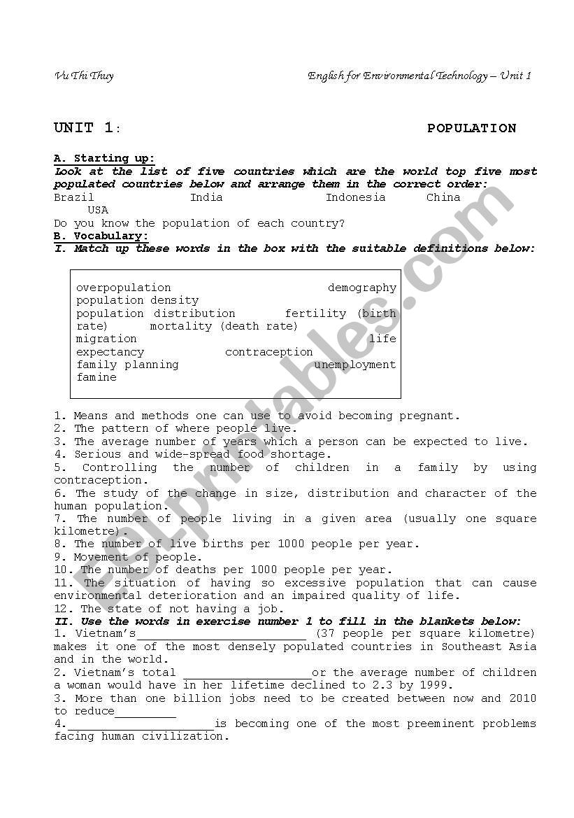 population worksheet