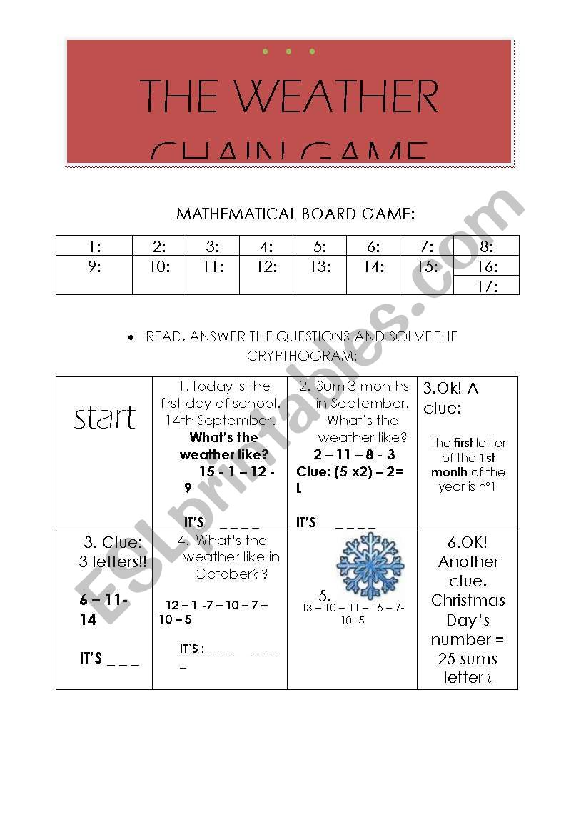 THE WEATHER GAME worksheet
