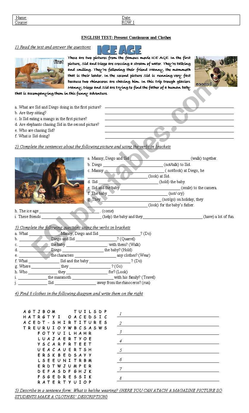 PRESENT CONTINUOUS TEST_1 worksheet