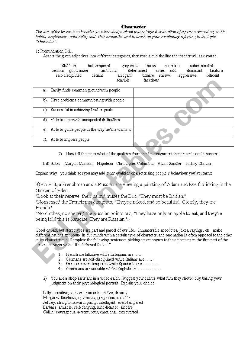 Describing A PersonÂ´s Character