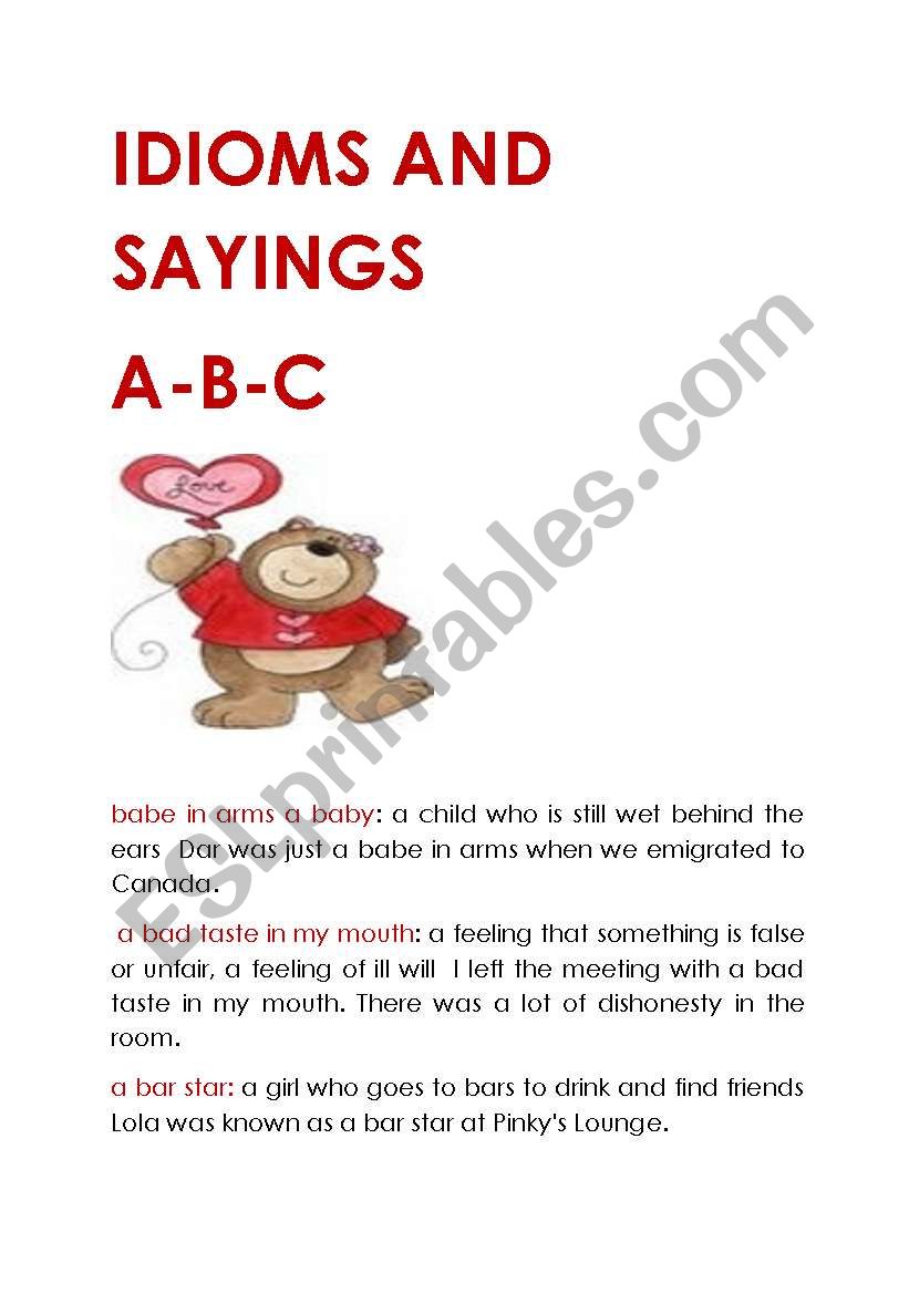 IDIOMS, PROVERBS AND SAYINGS worksheet