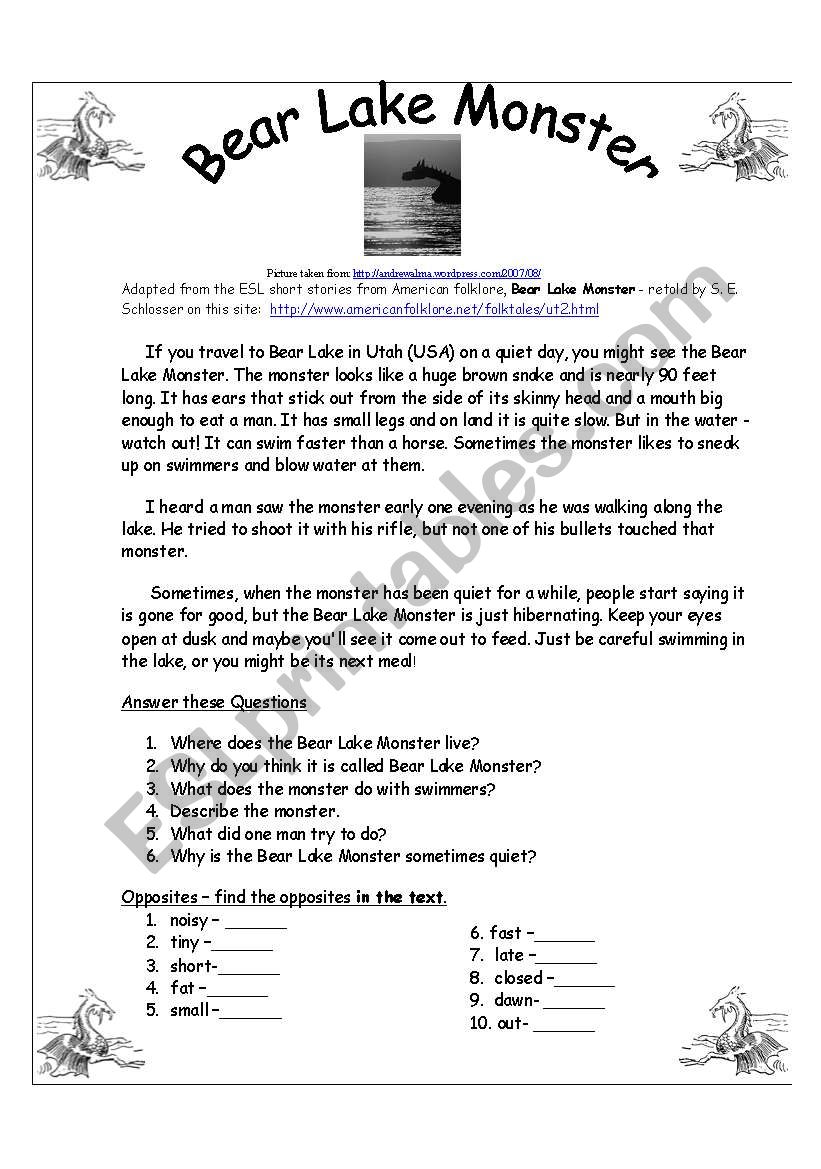 Bear Lake Monster worksheet