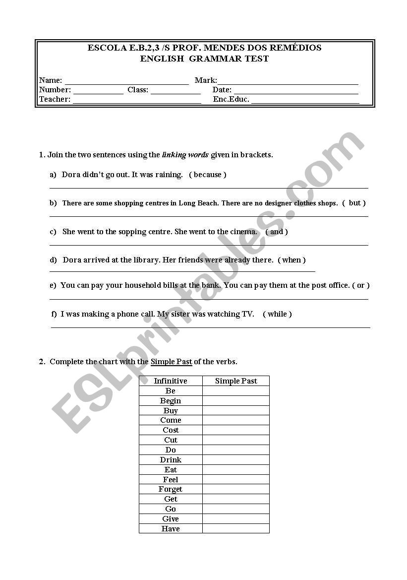 Grammar for 7th grade worksheet