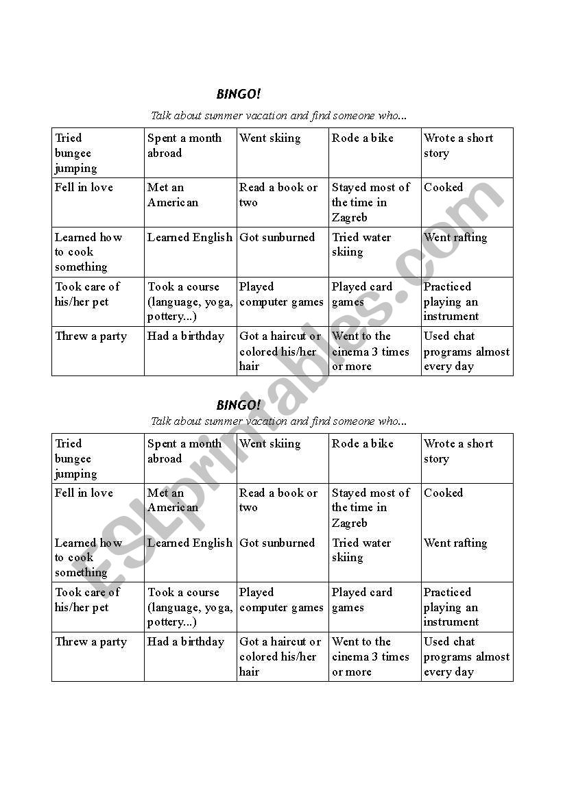 Bingo: Past Simple worksheet