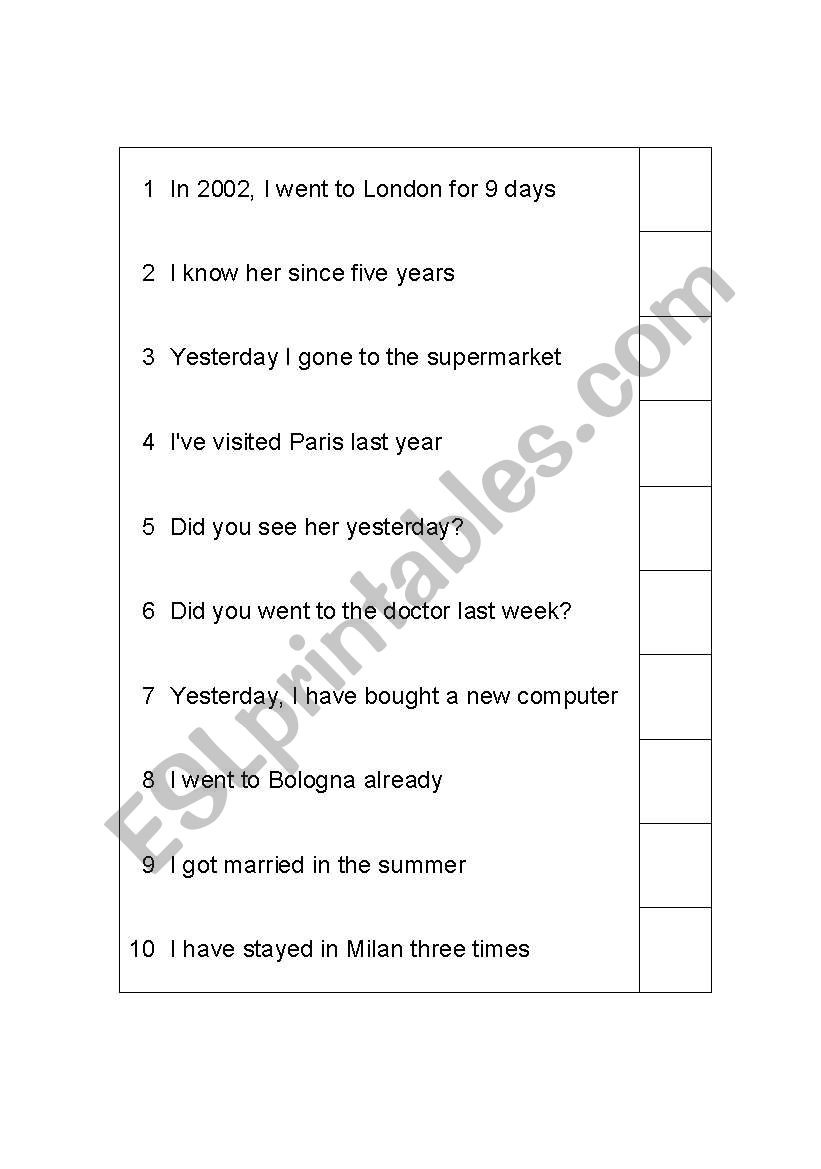 Present Perfect or Past Simple GRAMMAR AUCTION