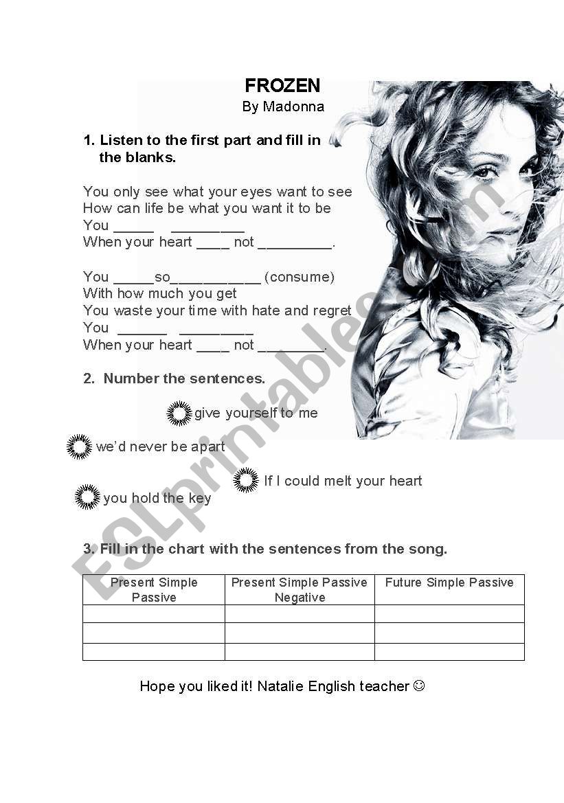 frozen by madonna, passive worksheet