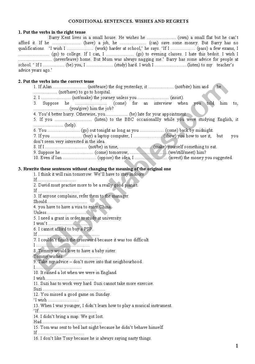 Conditional Sentences ESL Worksheet By Calvincito