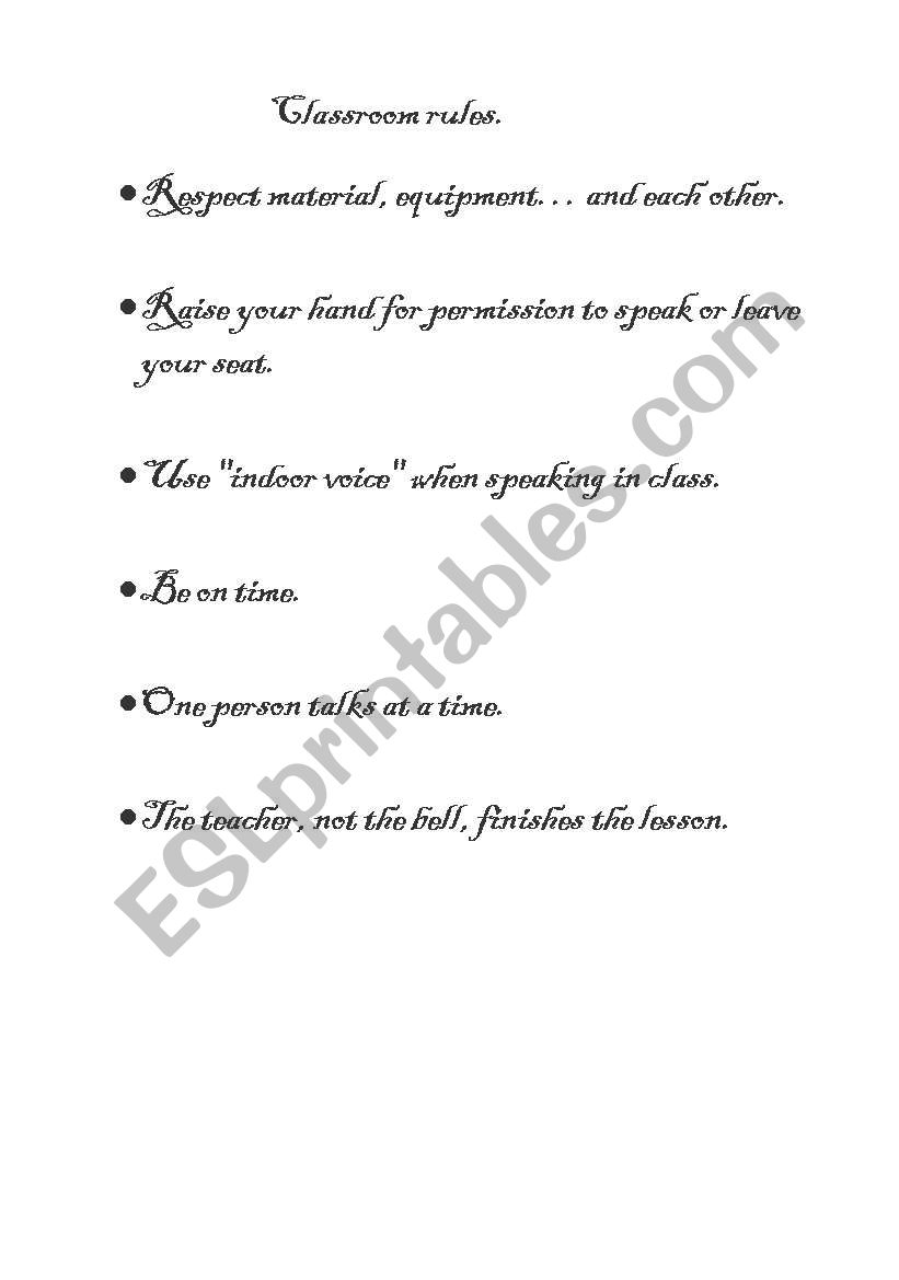 classroom rules worksheet