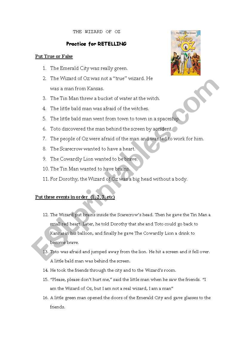 The Wizard of Oz worksheet