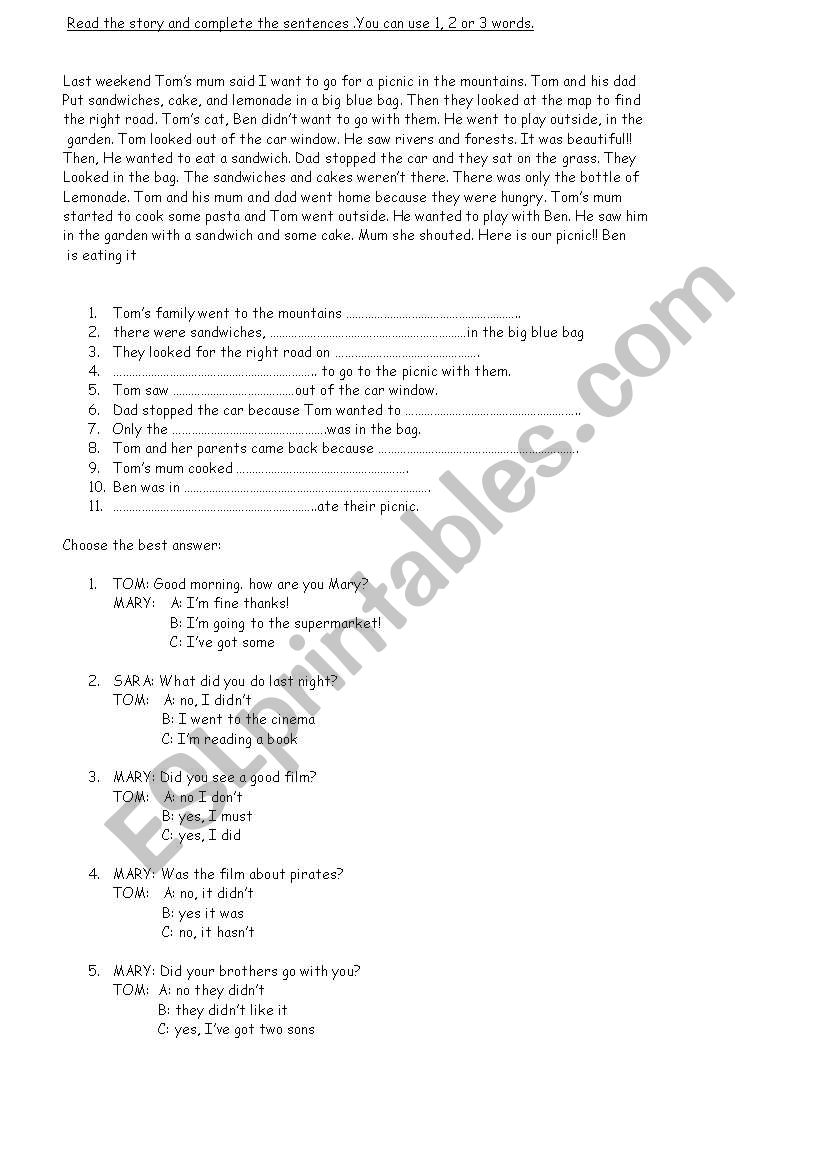 reading with past simple worksheet