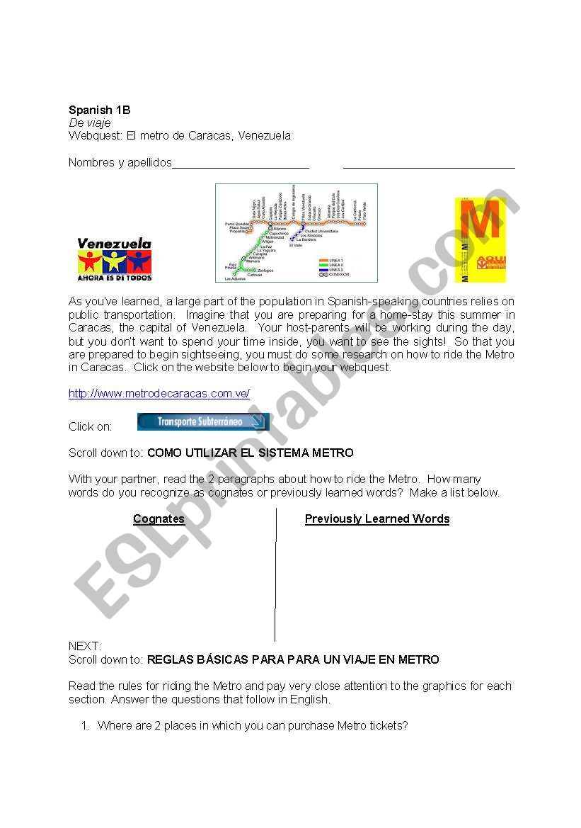 Venezuela Metro worksheet