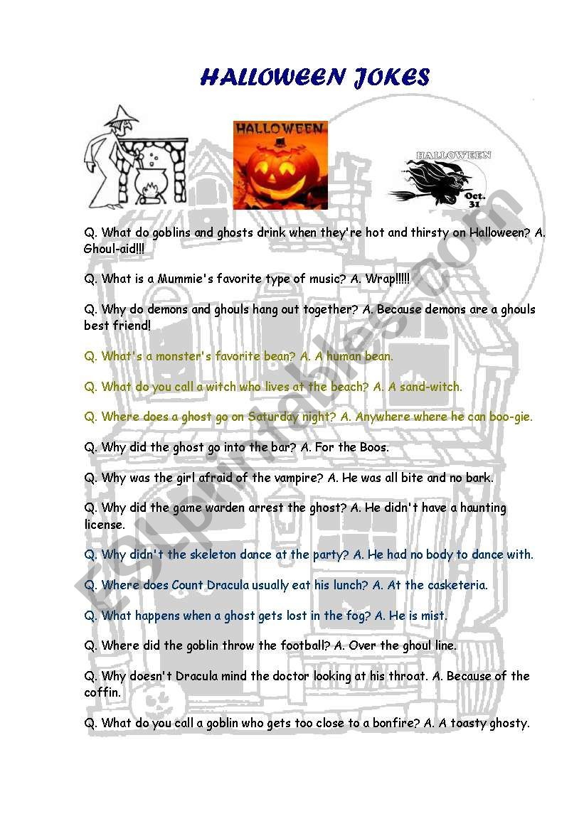 Halloween Jokes - ESL worksheet by Lelik