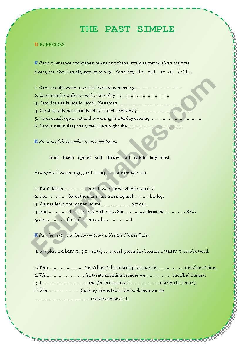 SIMPLE PAST EXERCISES worksheet