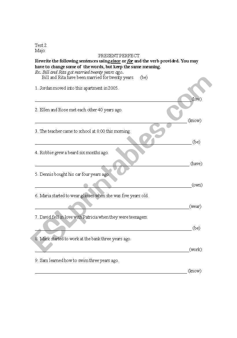 Present Perfect / progressive test