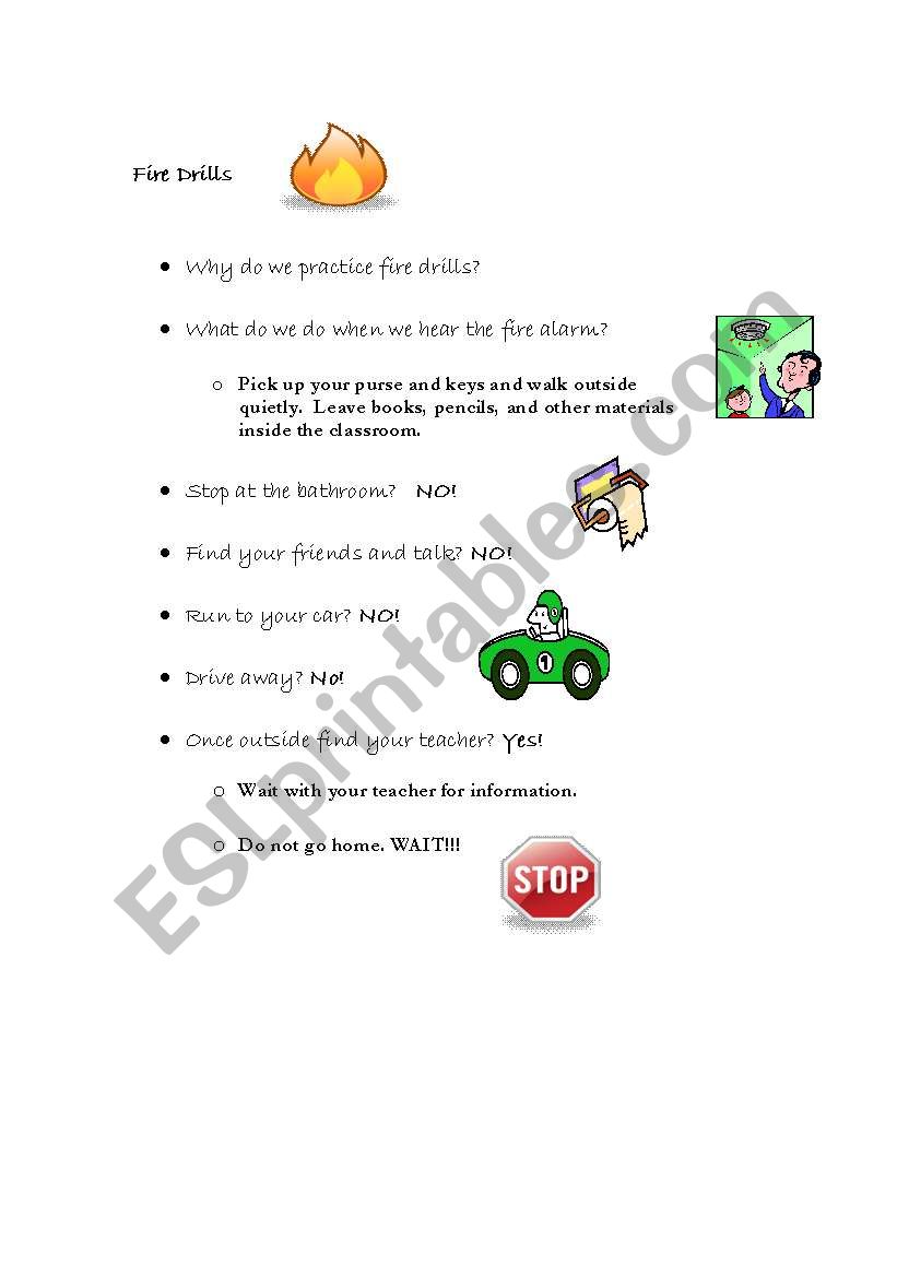 fire drill adult worksheet