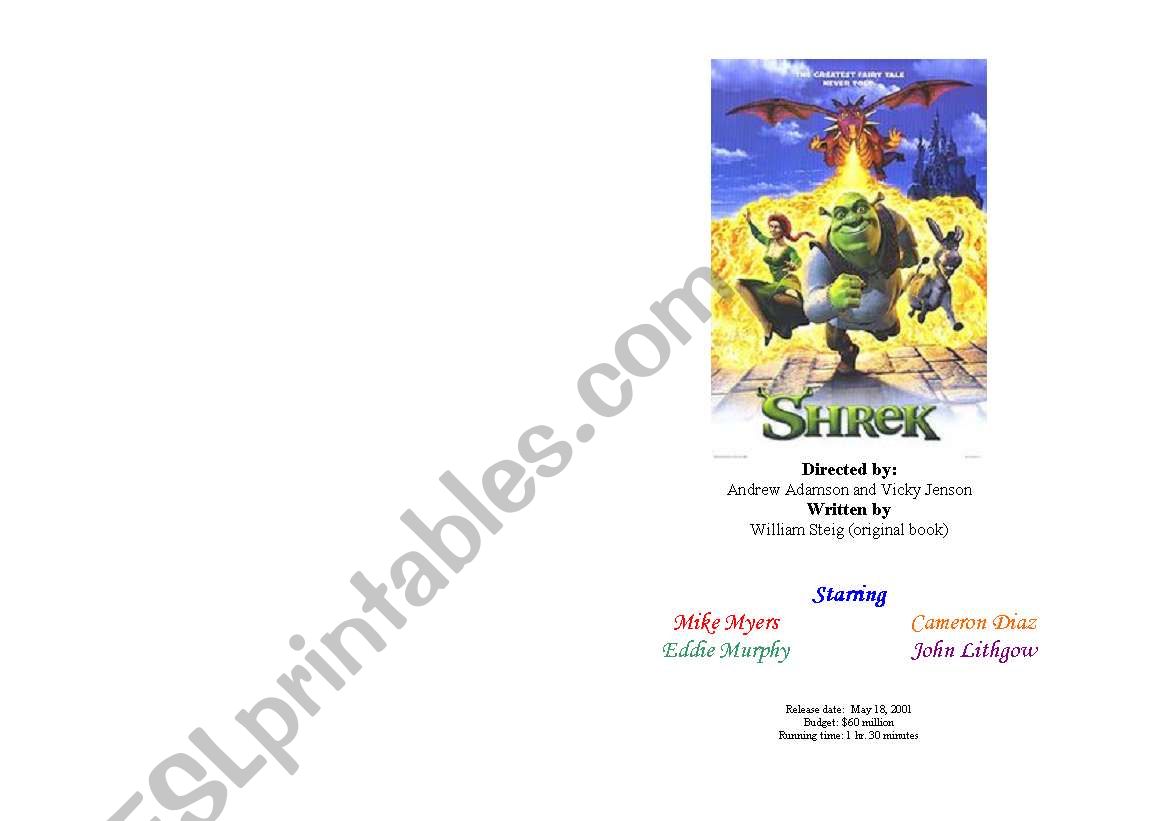 SHREK - animated movie worksheet