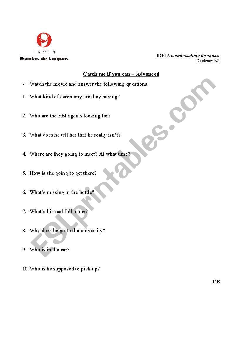 Catch me if you can worksheet