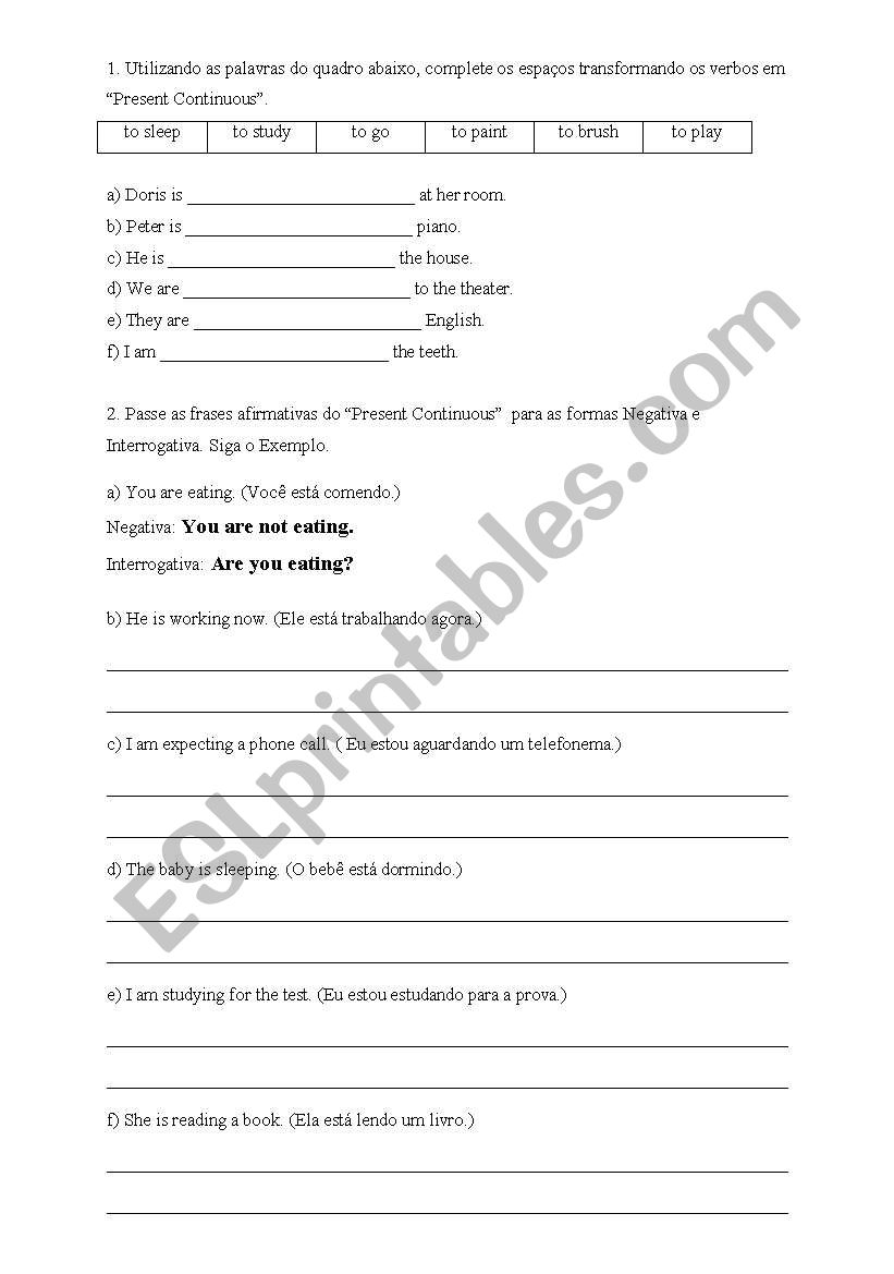 Present Continuous activity worksheet