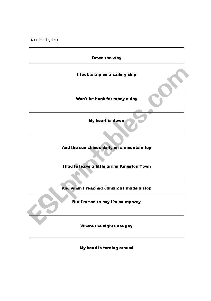 jamaica farewell worksheet