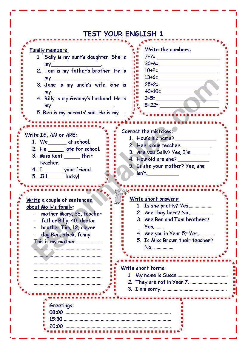 TEST YOUR ENGLISH 1 worksheet