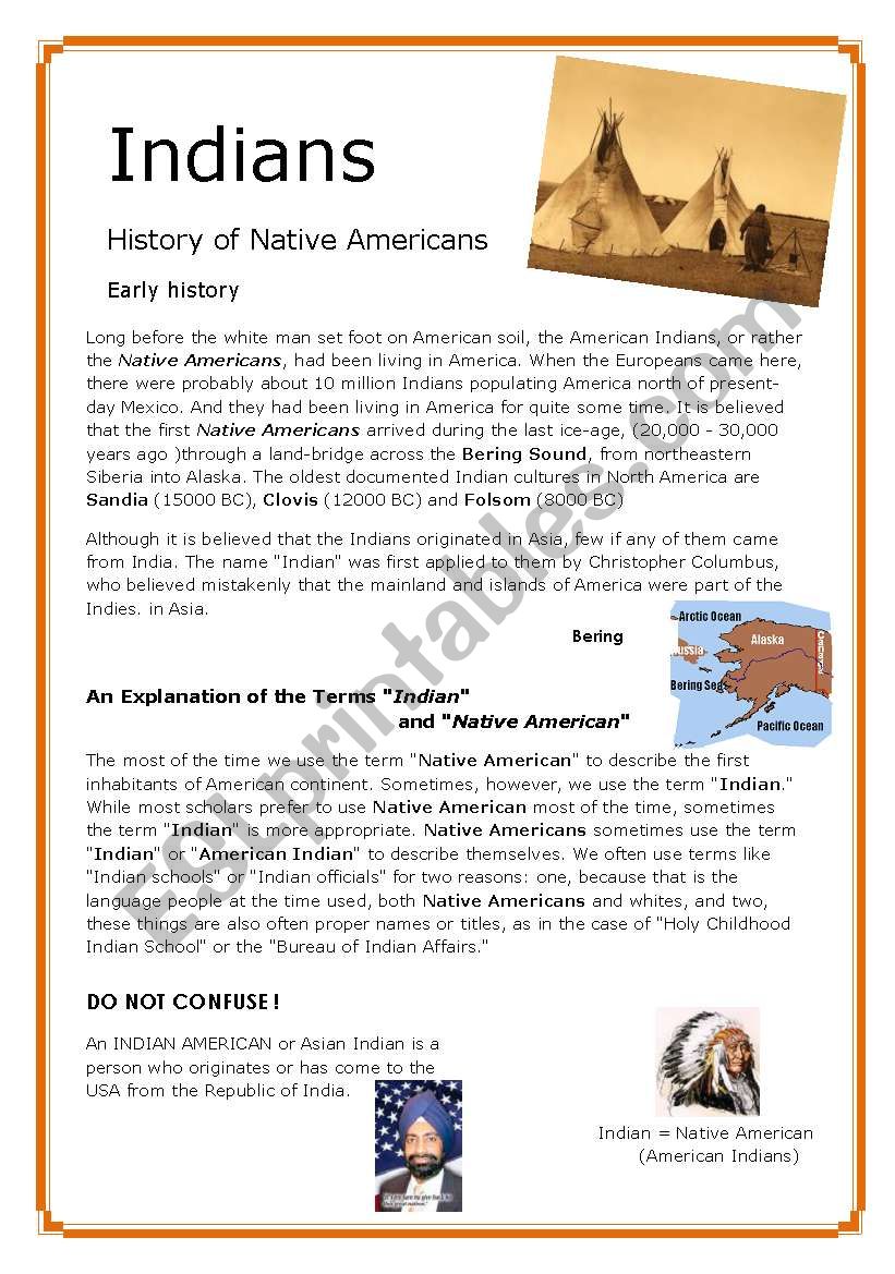 Indians  1/5 - History of Native Americans , the Look (3 pages)