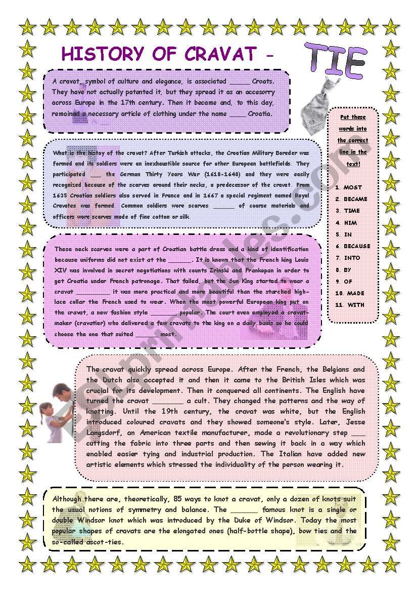 History of the tie worksheet