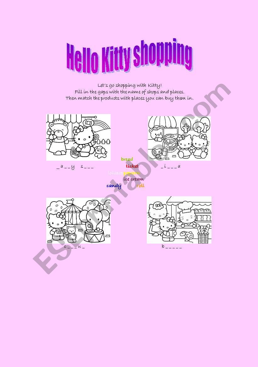 hello kitty shopping worksheet