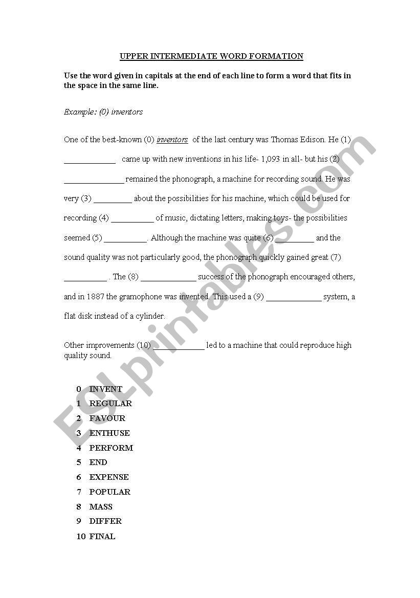 word formation exercise worksheet