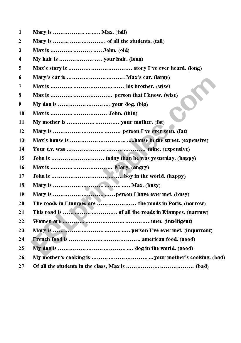 Comparative and superlative test