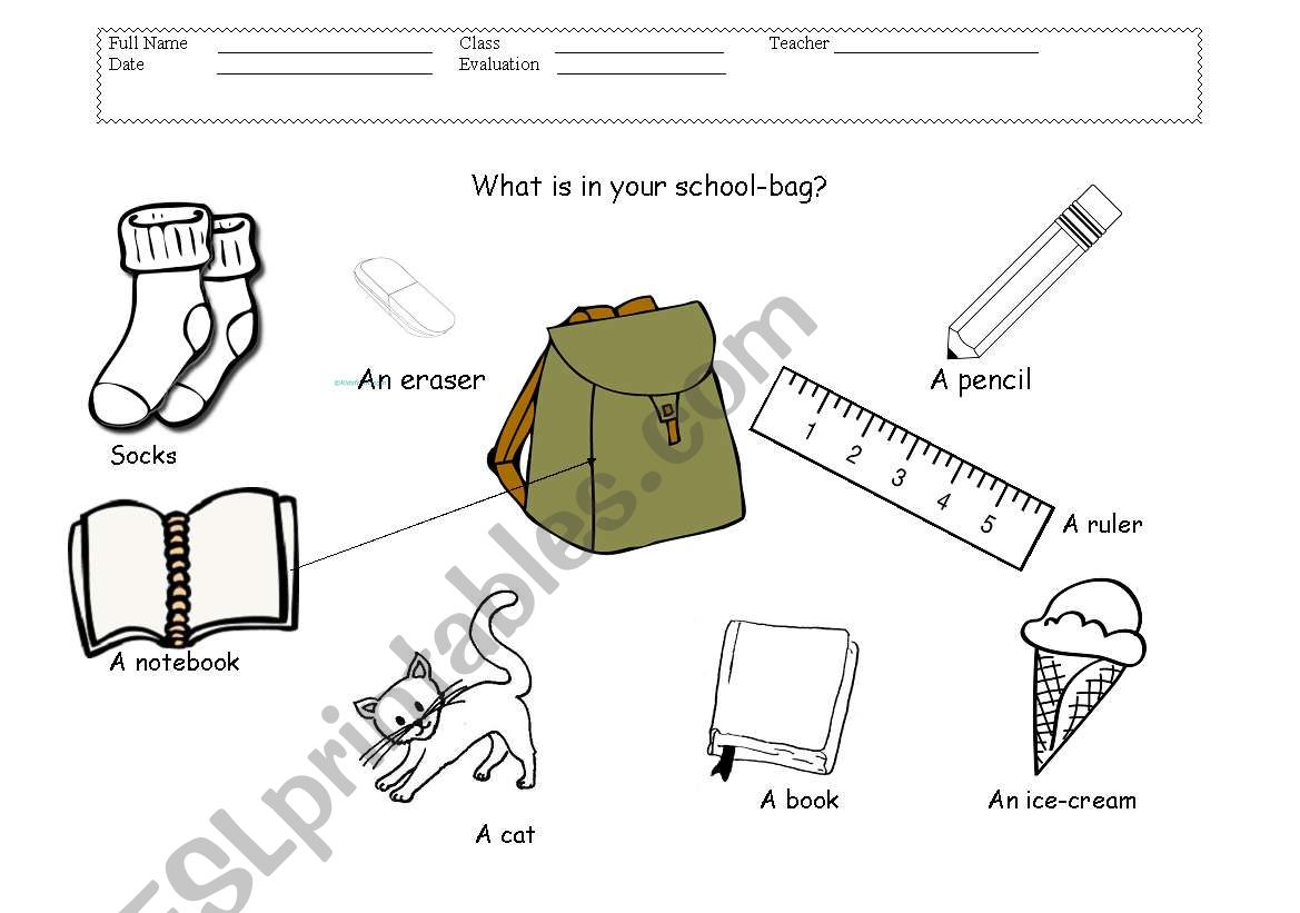 School objects worksheet