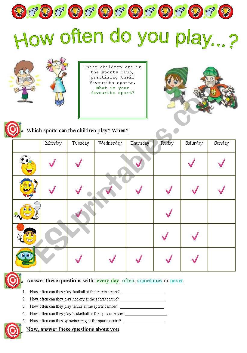 How often do you play.....? worksheet