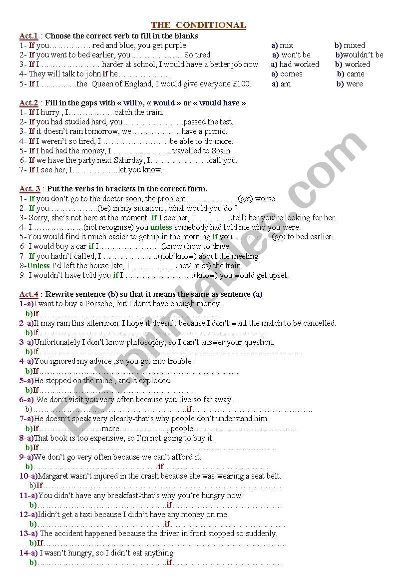 the conditional worksheet